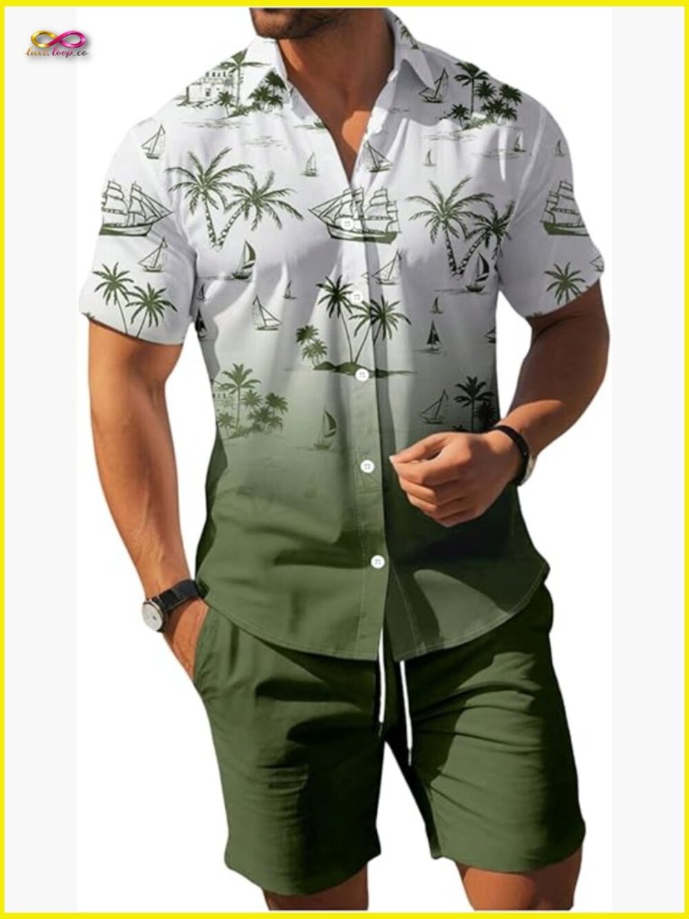 Men's 2 Piece Outfit Hawaiian Shirt and Shorts Set Summer Vacation Matching Set